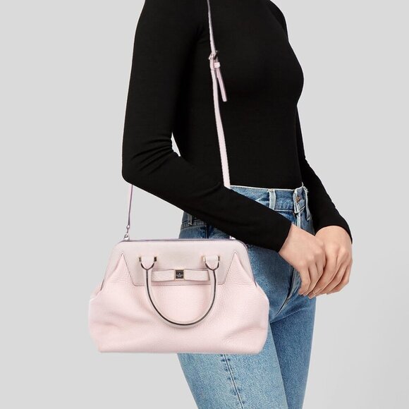 Kate Spade New York Pink Rivas Street Bilson Top Trim Leather Satchel Handbag - Picture 2 of 16